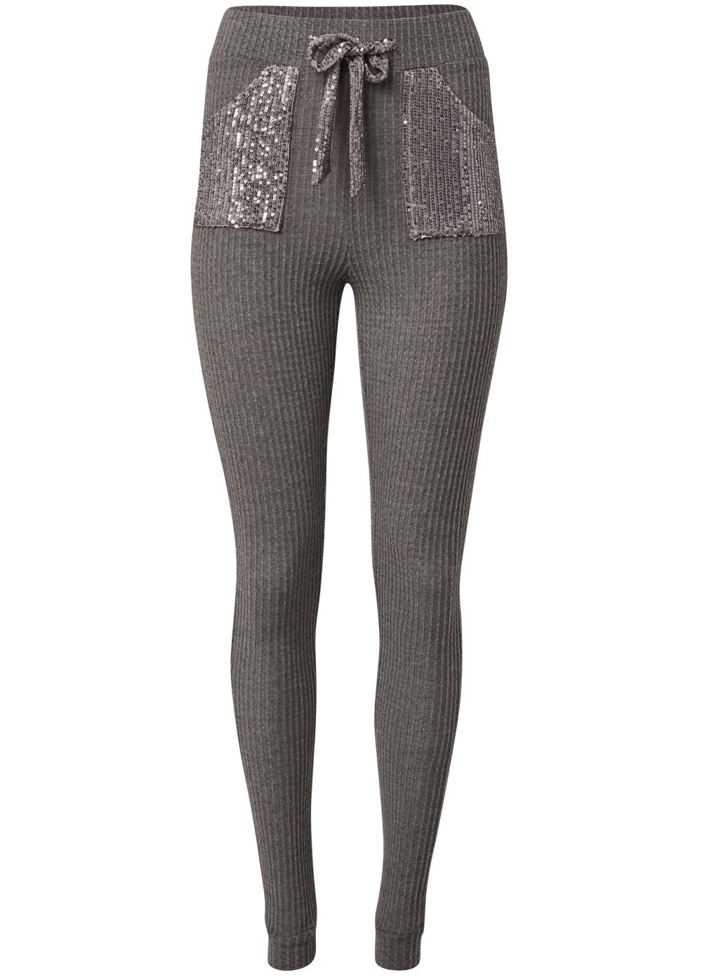 Venus Plus Size Cozy Sequin Waffle Leggings in Heather Grey
