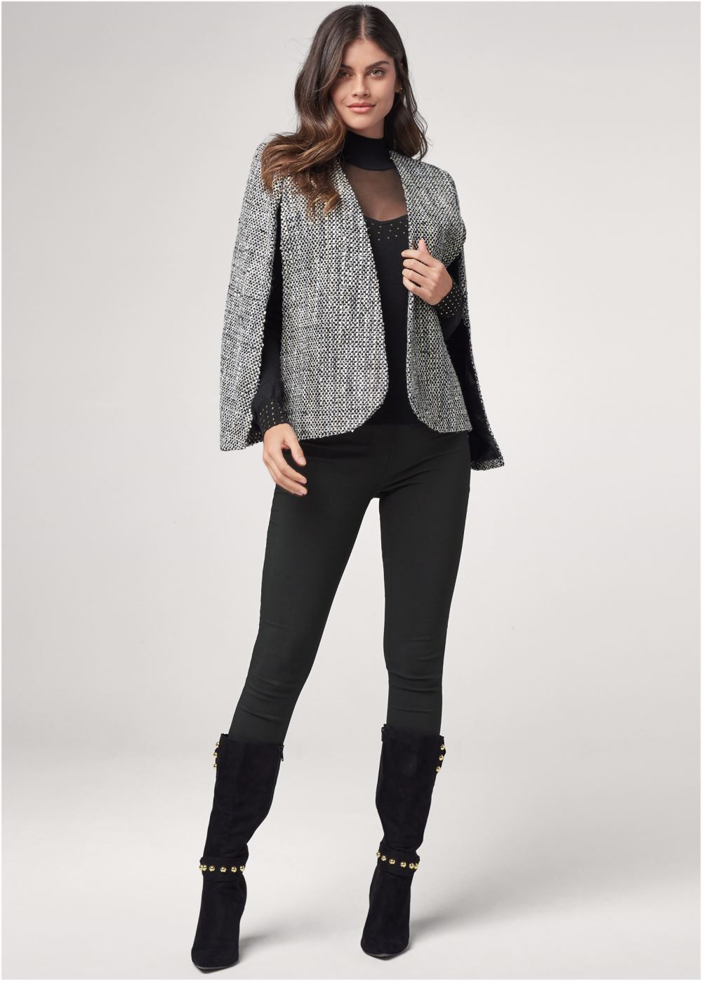 Venus Black Multi TWEED CAPE WITH LUREX