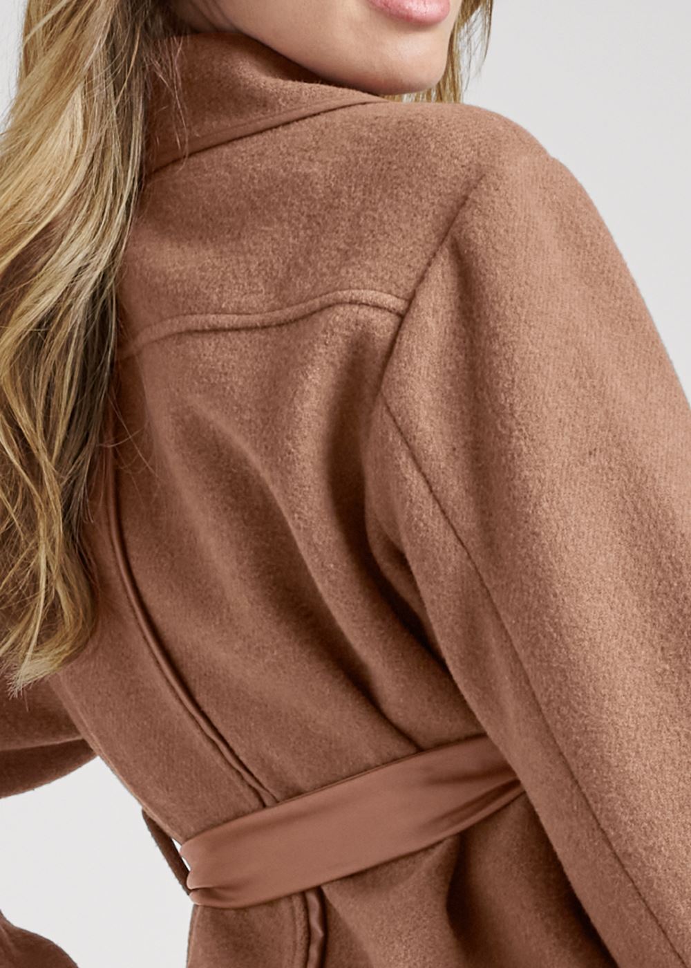 Venus Belted Fringe Lightweight Coat in Camel