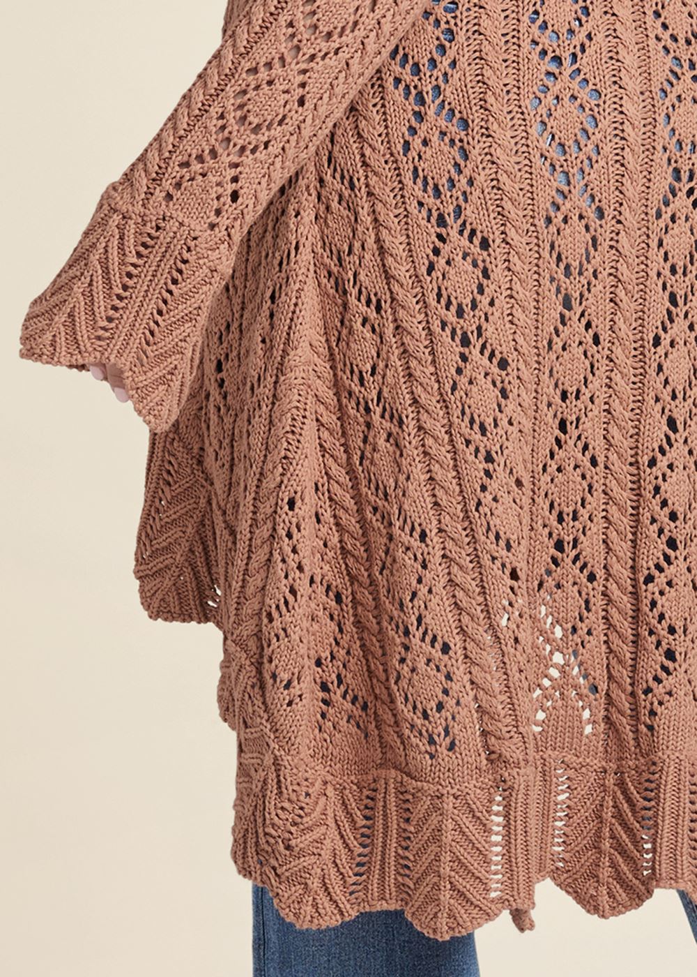 Venus Plus Size Long Crochet Cardigan in Brown