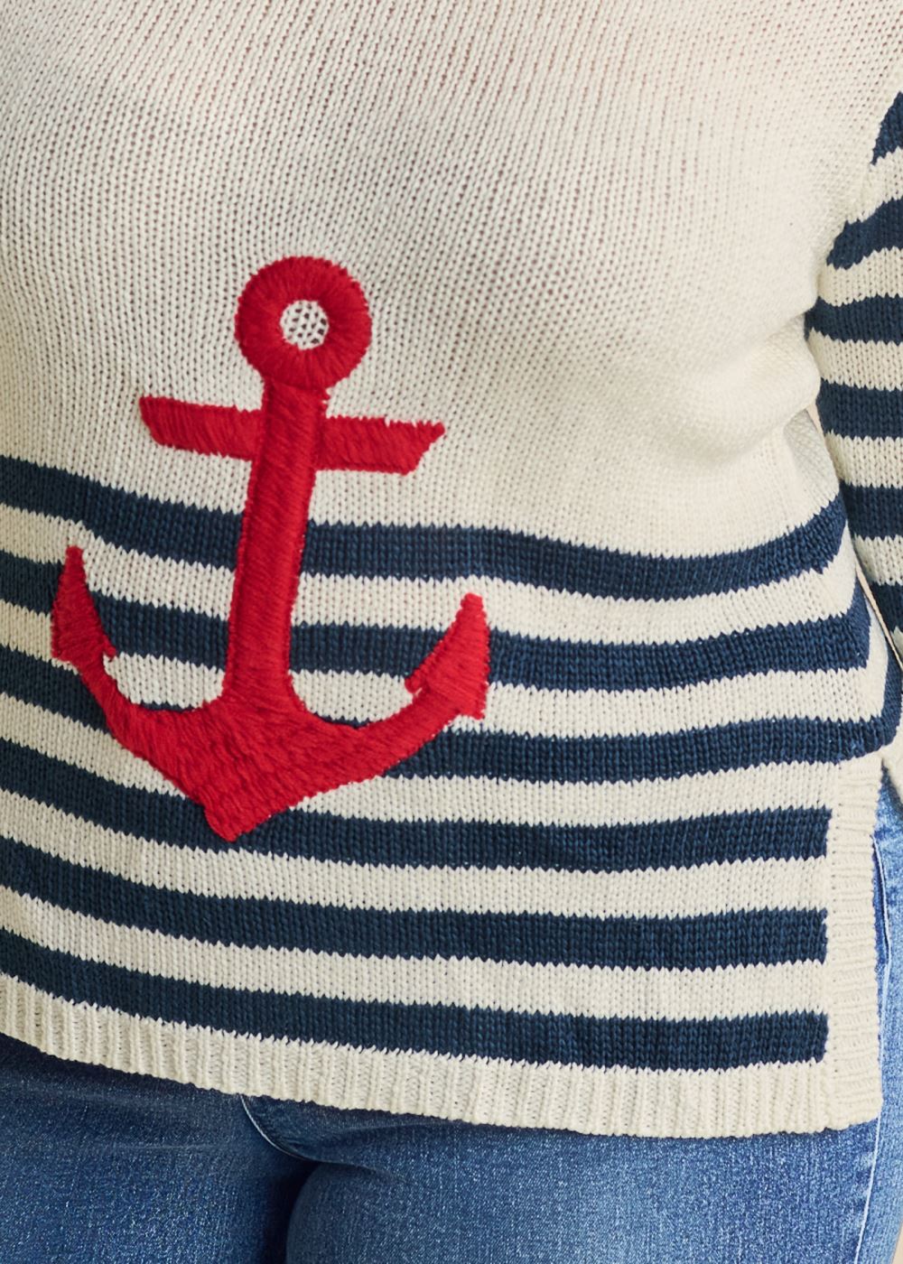 Venus Plus Size Anchor Crew Neck Sweater in White Multi