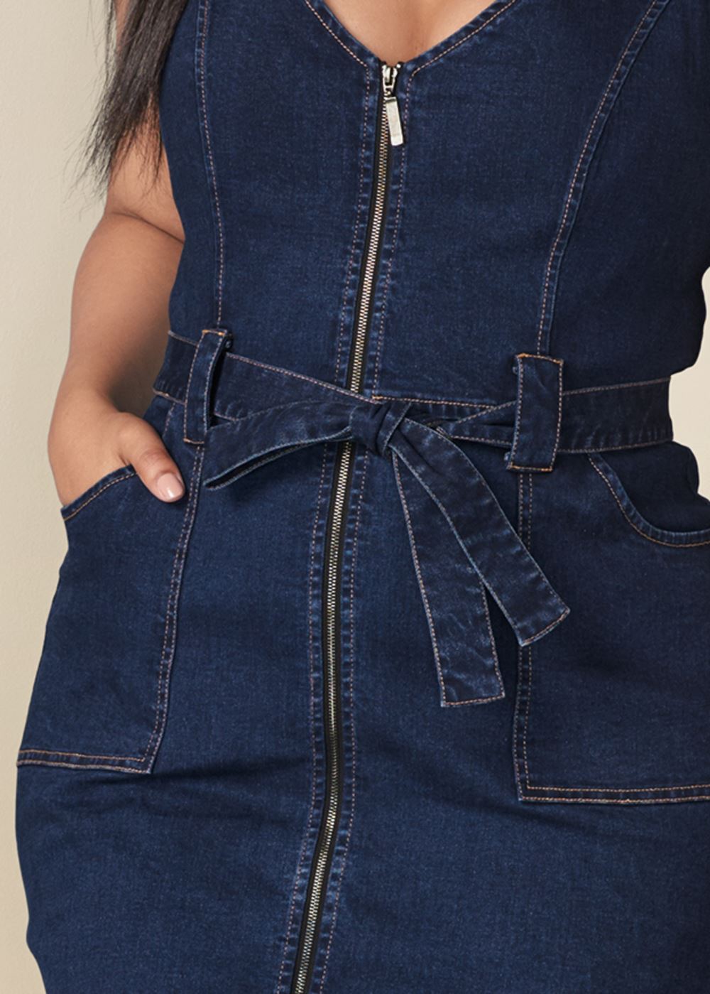 Venus Dark Wash DENIM DRESS WITH ZIPPER