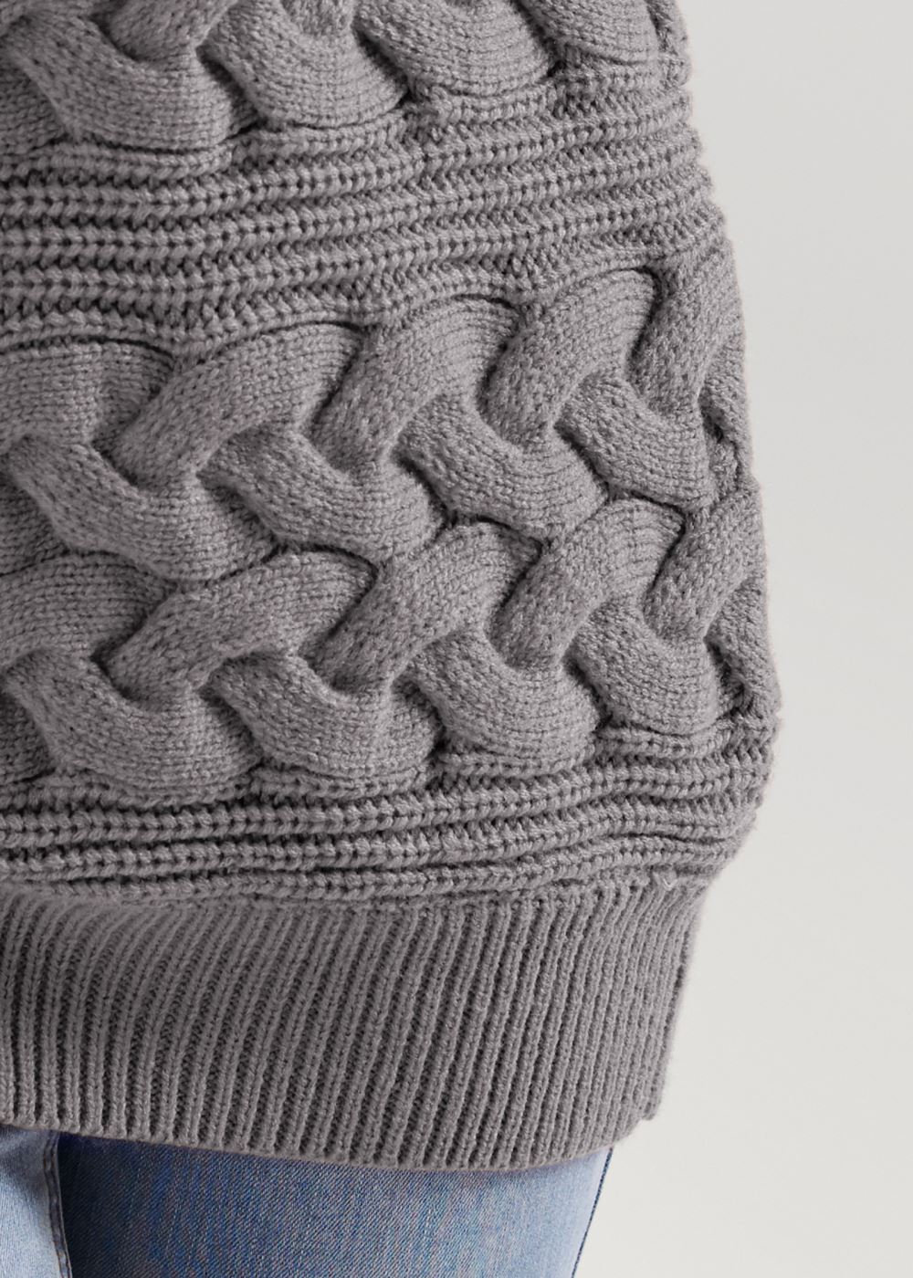 Venus Plus Size Boat Neck Cable Knit Sweater in Dark Grey