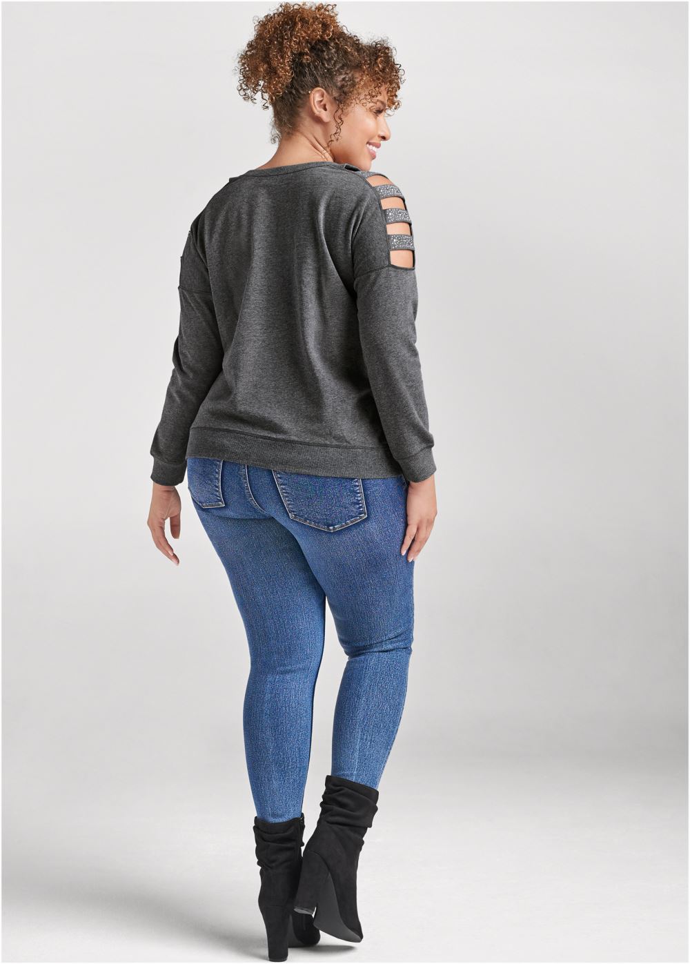 Venus Plus Size Stud Embellished Sweatshirt in Dark Heather Grey