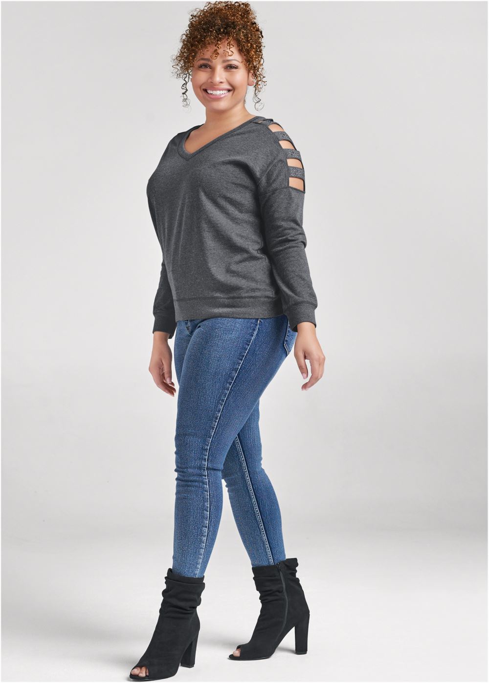 Venus Plus Size Stud Embellished Sweatshirt in Dark Heather Grey