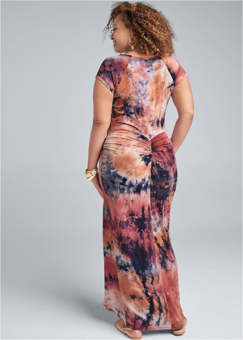 Venus Rust Multi RUCHED TIE DYE MAXI DRESS