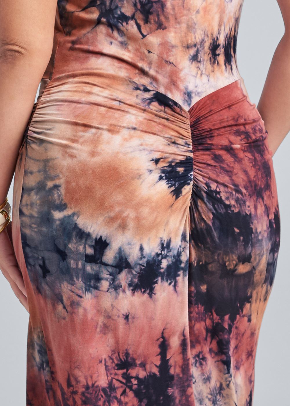 Venus Rust Multi RUCHED TIE DYE MAXI DRESS