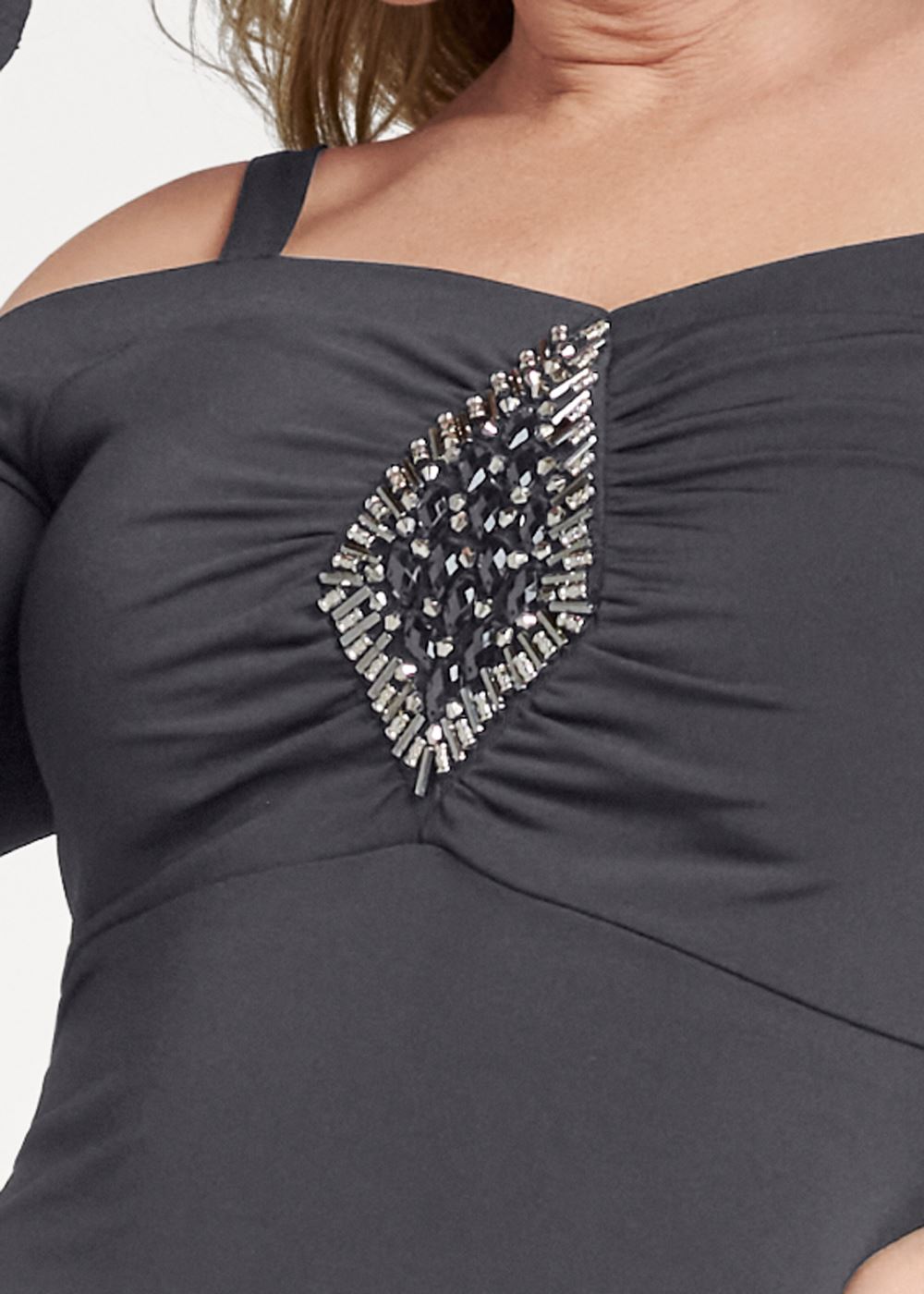 Venus Dark Grey COLD SHOULDER EMBELLISHED DRESS