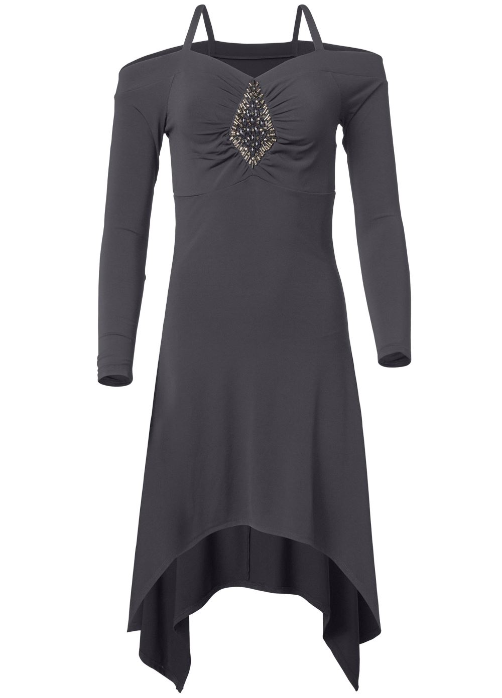 Venus Dark Grey COLD SHOULDER EMBELLISHED DRESS