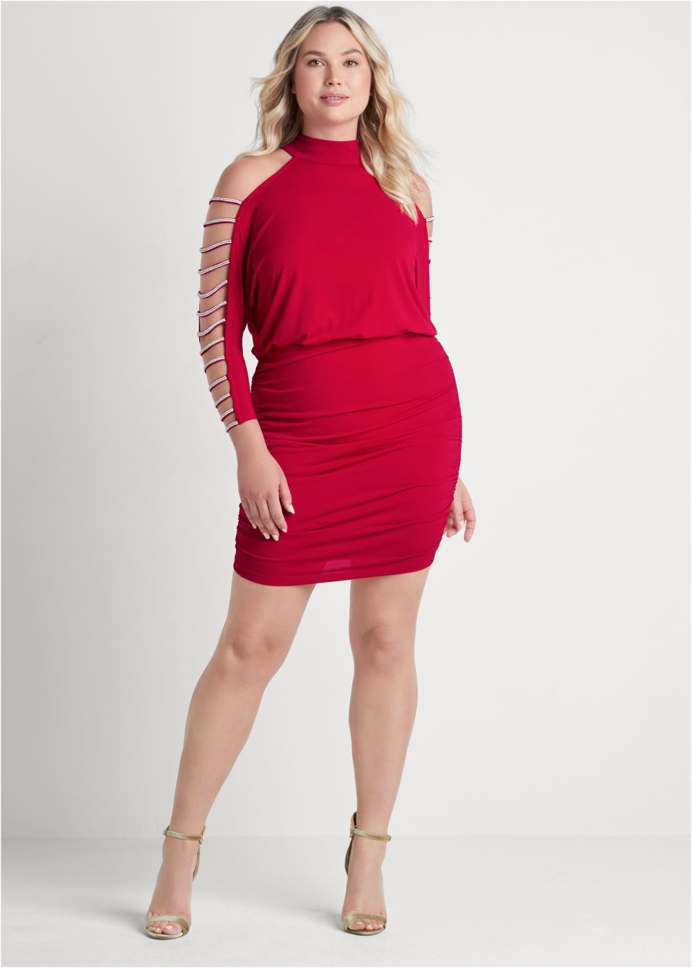 Venus Plus Size Embellished Cold-Shoulder Dress