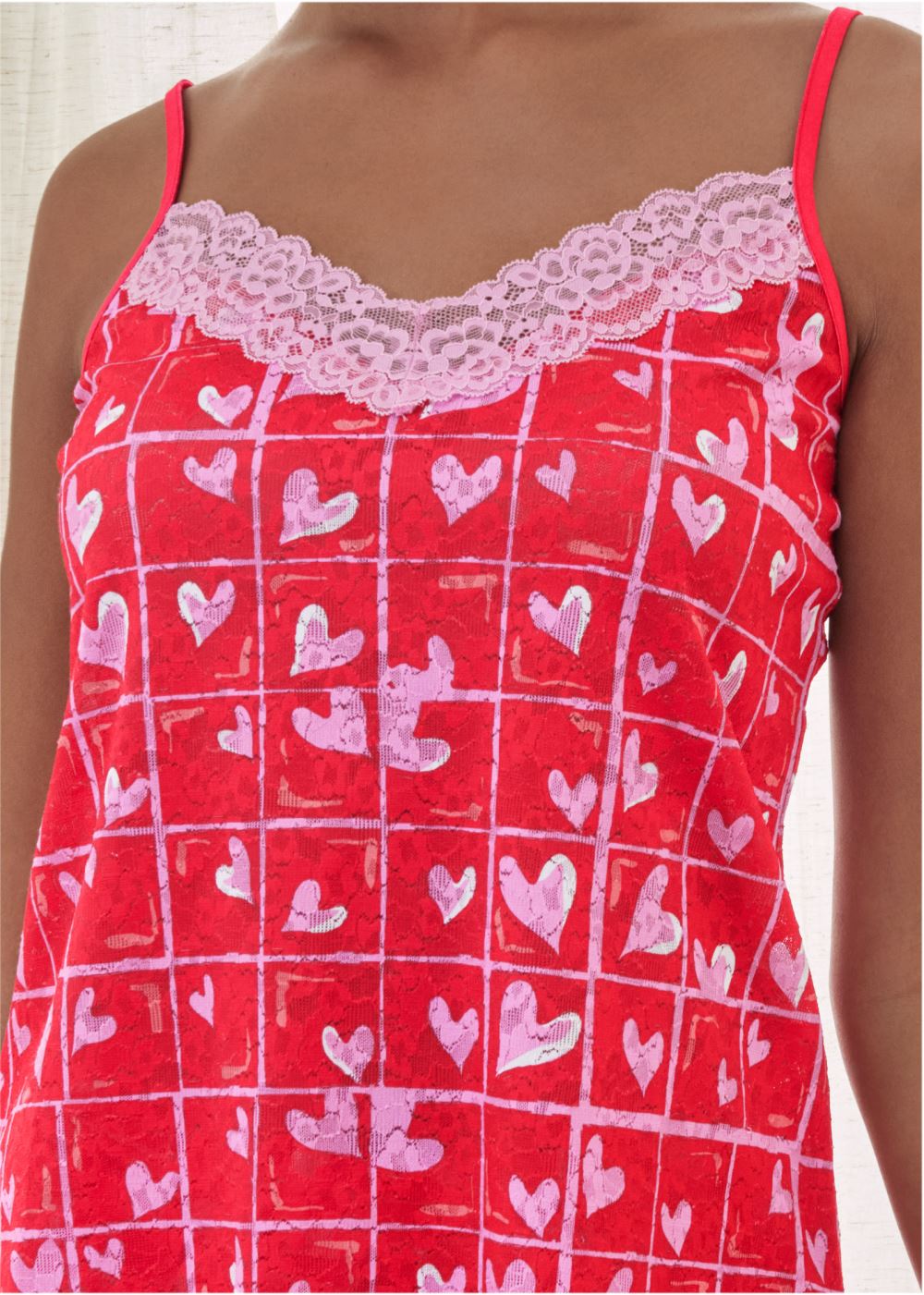 Venus Red Multi LACE DETAIL PAJAMA SET
