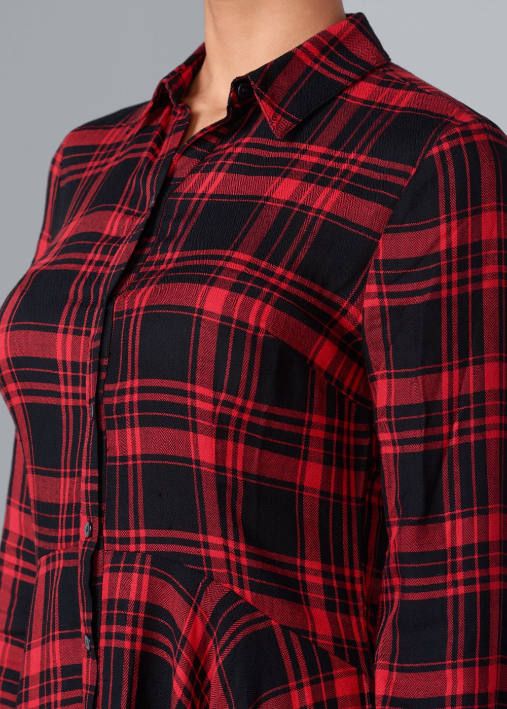 Venus Red Multi PLAID HIGH LOW DRESS