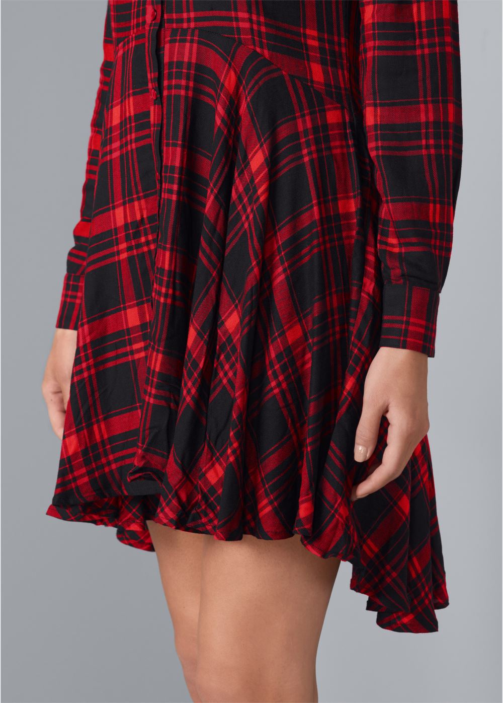 Venus Red Multi PLAID HIGH LOW DRESS