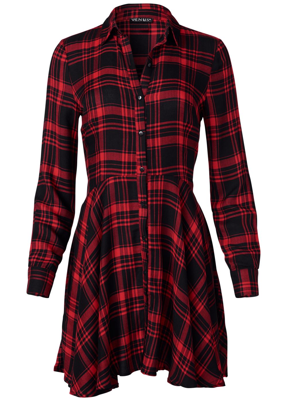 Venus Red Multi PLAID HIGH LOW DRESS