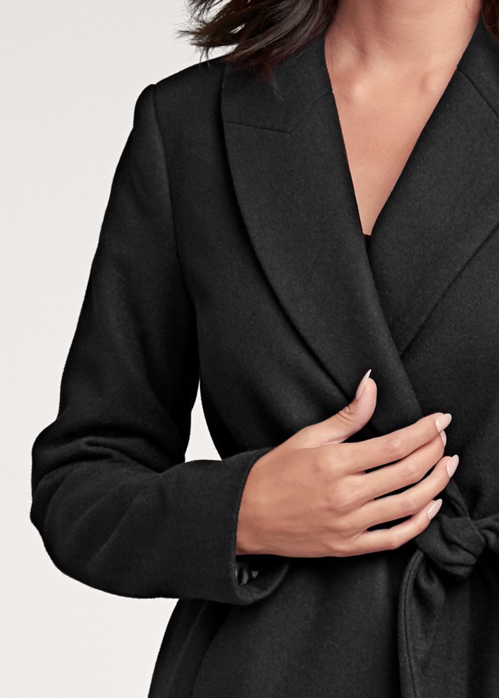 Venus Belted Faux-Wool Coat in Black
