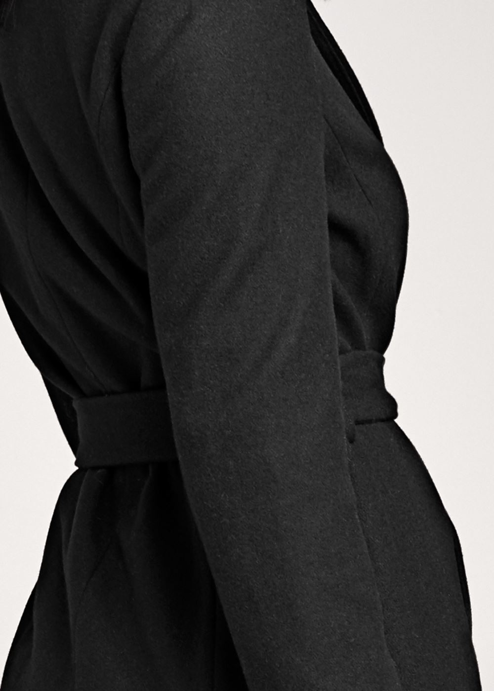 Venus Belted Faux-Wool Coat in Black