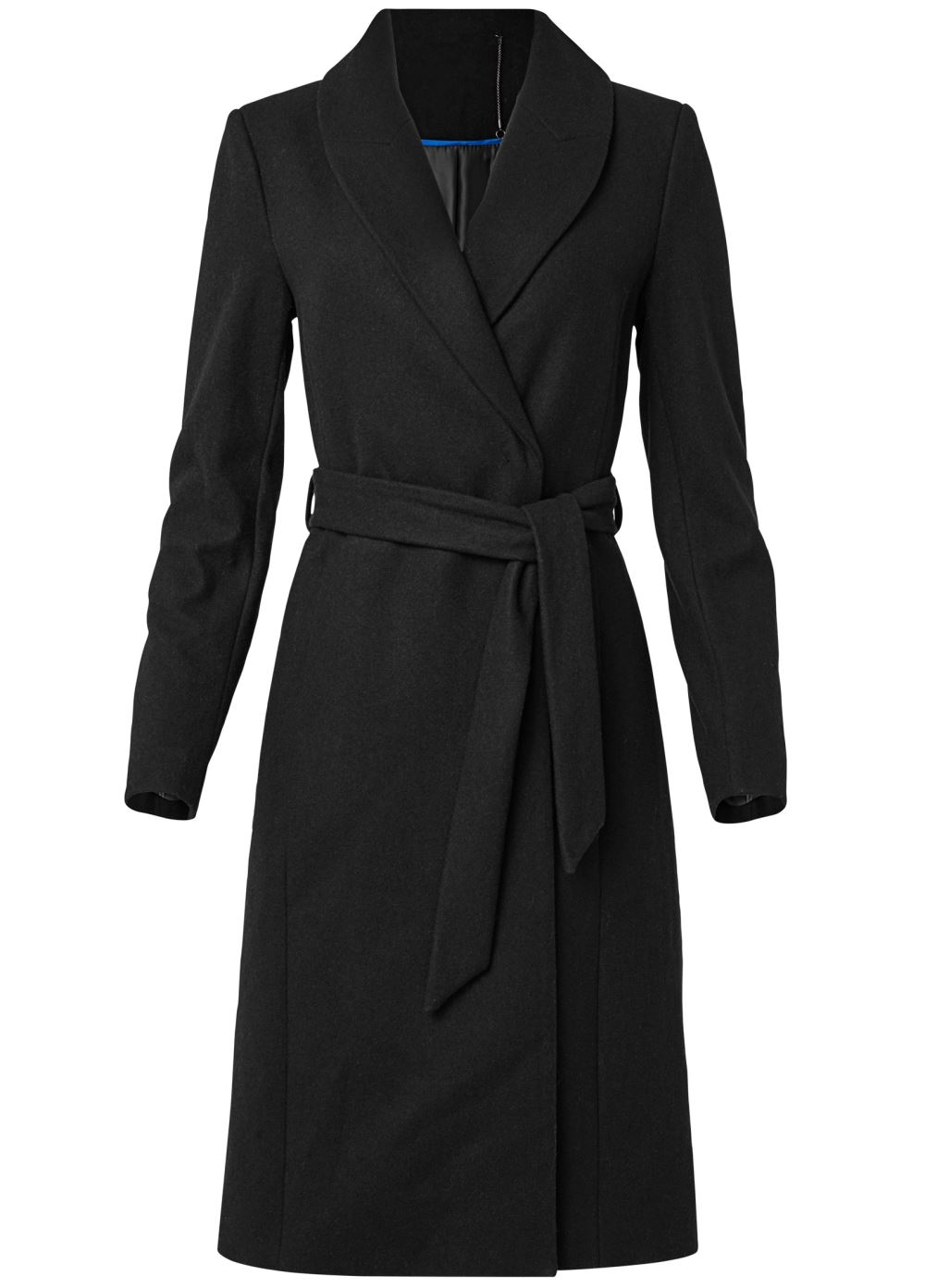 Venus Belted Faux-Wool Coat in Black