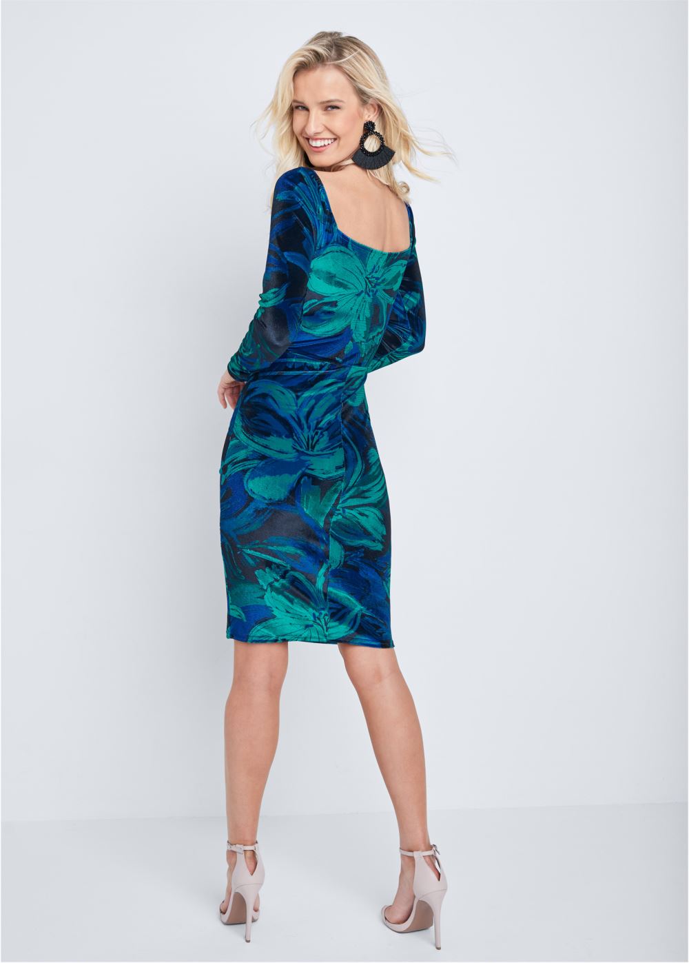 Venus Plus Size Floral Print Velvet Dress