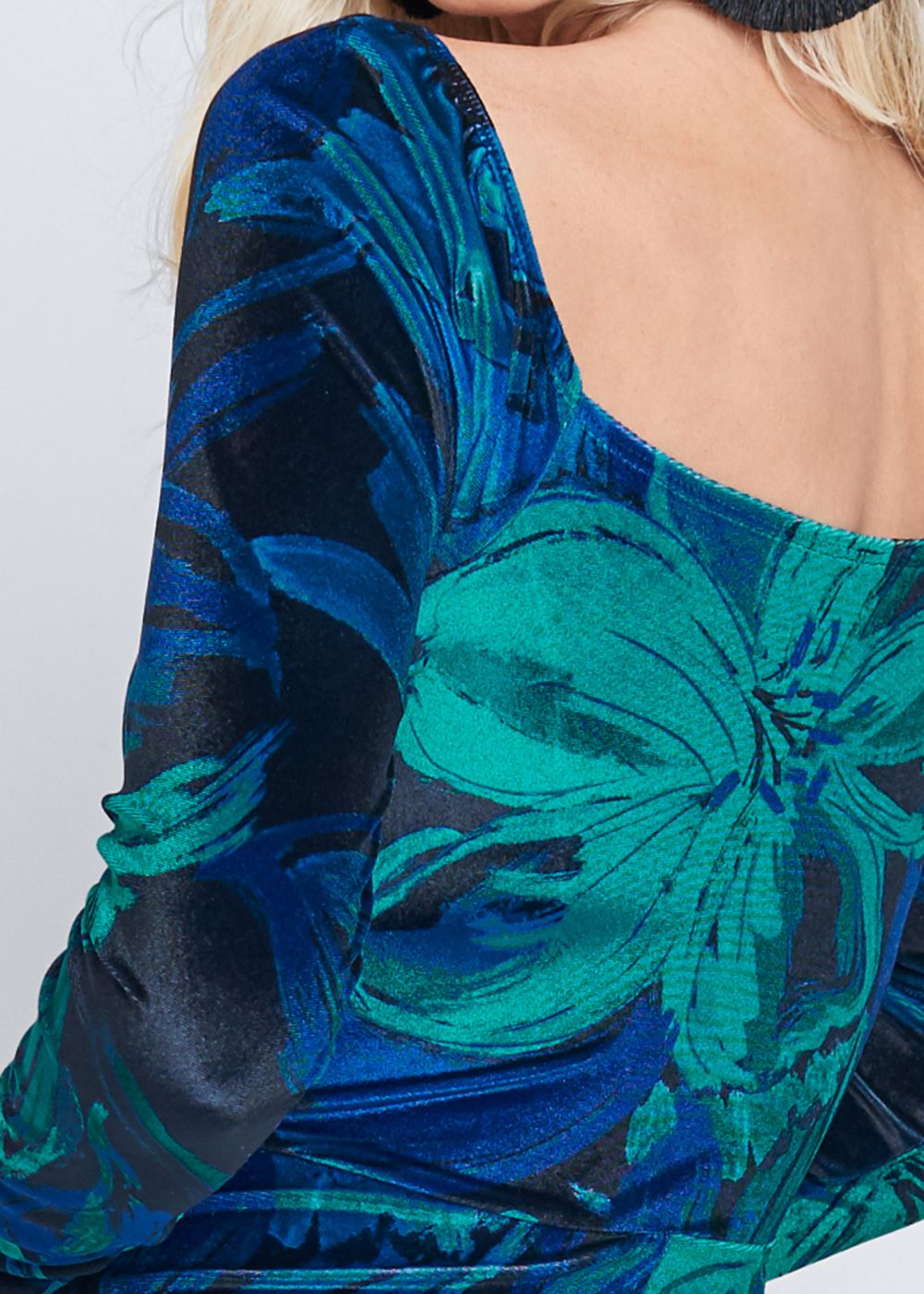 Venus Plus Size Floral Print Velvet Dress