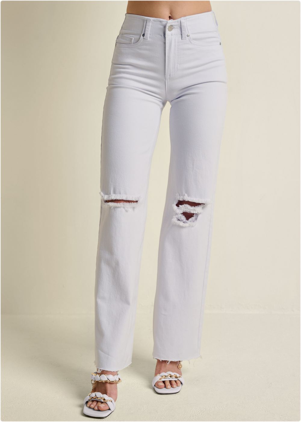 Venus Plus Size Elastic Waist Wide-Leg Jeans in White Denim