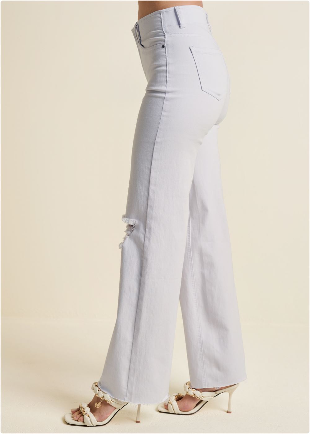 Venus Plus Size Elastic Waist Wide-Leg Jeans in White Denim