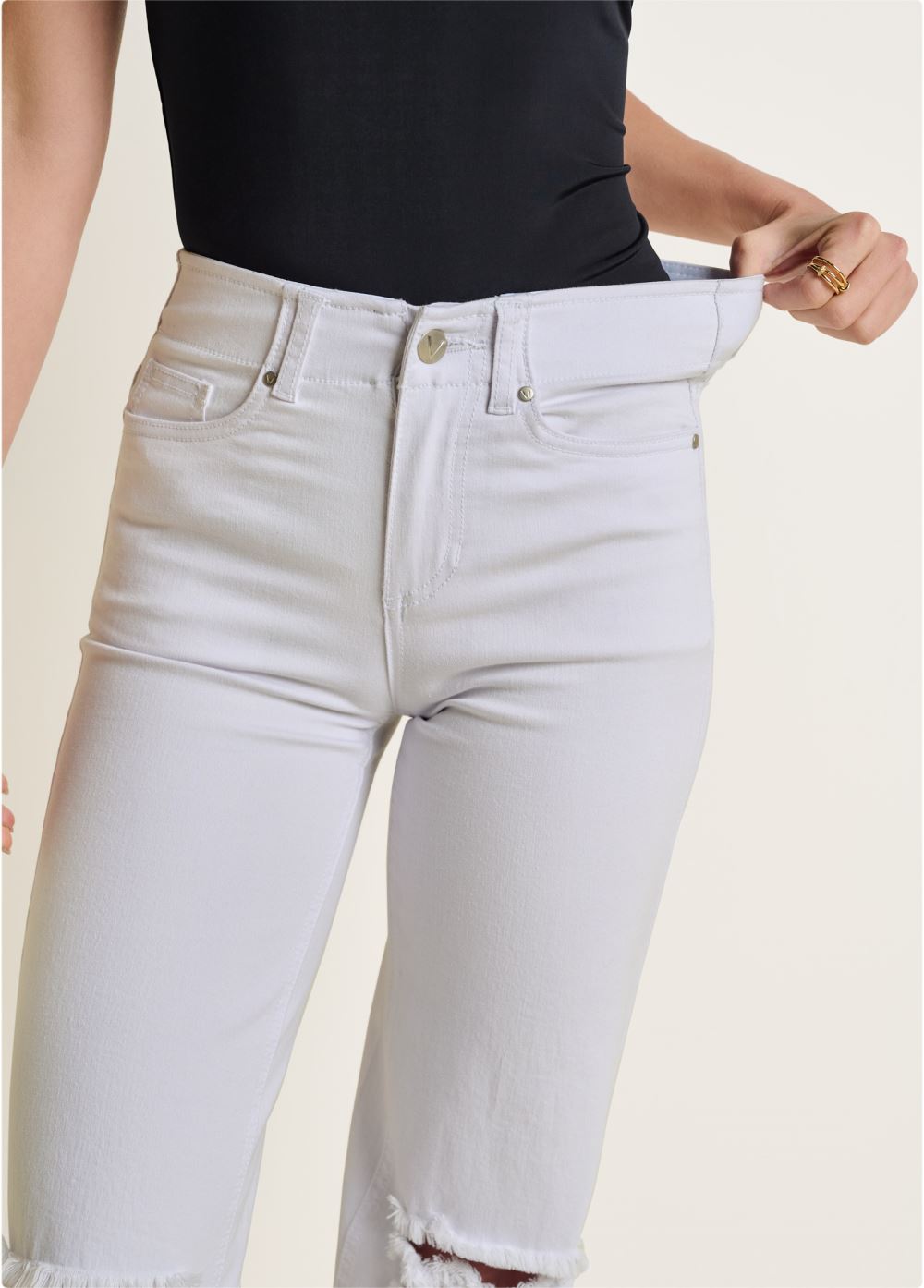 Venus Plus Size Elastic Waist Wide-Leg Jeans in White Denim