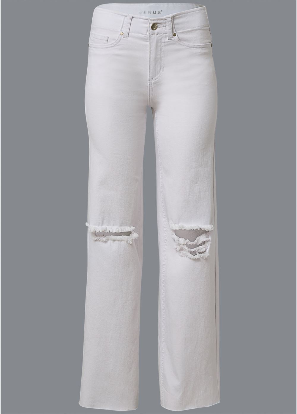 Venus Plus Size Elastic Waist Wide-Leg Jeans in White Denim