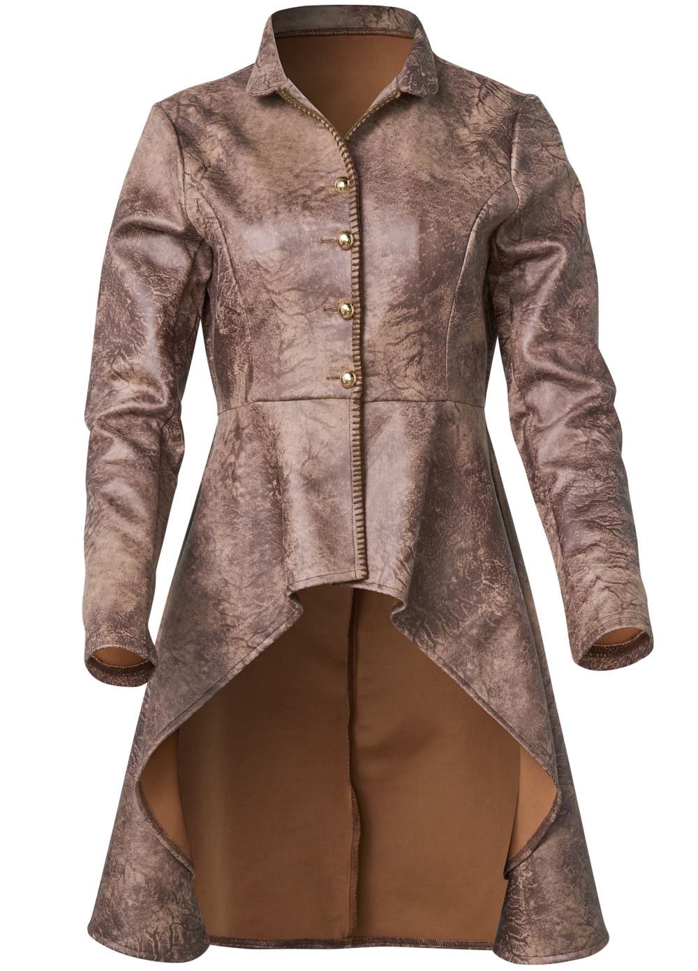 Venus Distressed Faux Suede Scuba Hi Low Jacket in Brown Multi