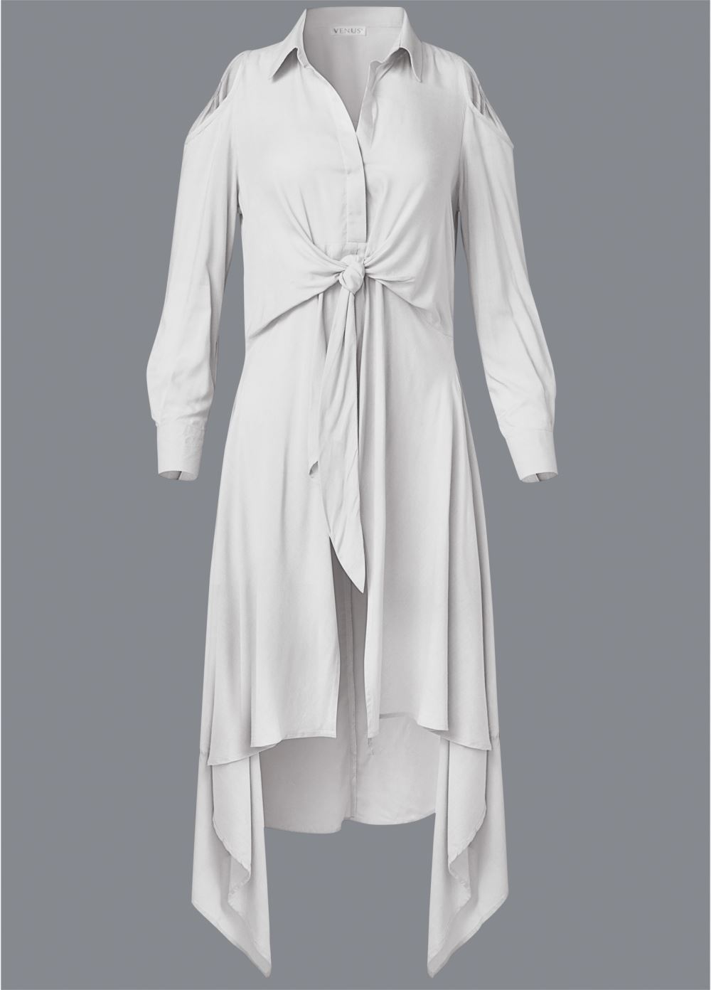 Venus White KNOT TWIST HIGH-LOW BLOUSE
