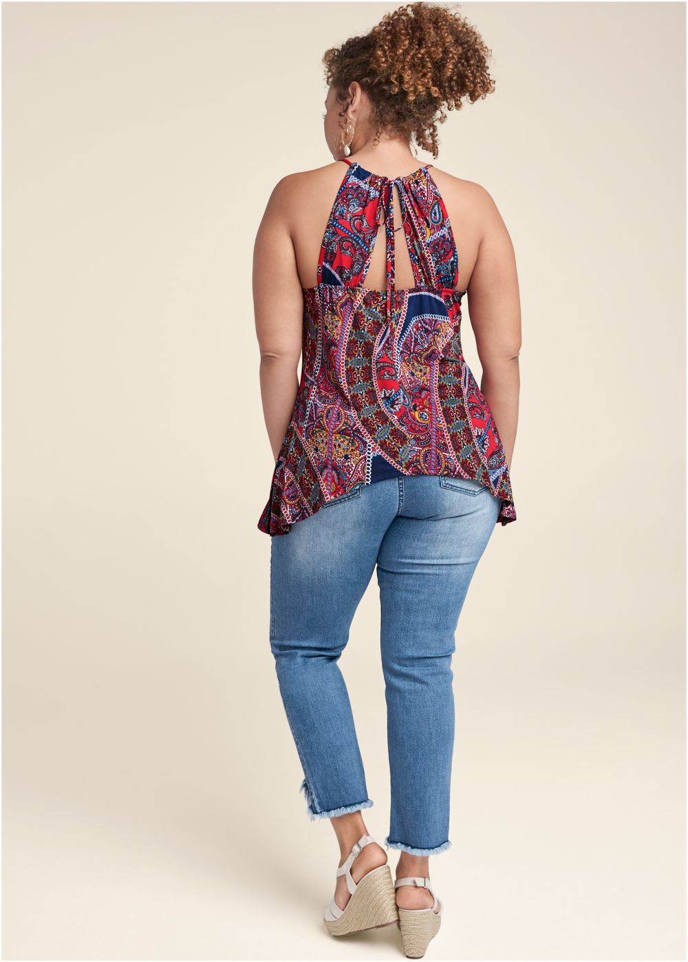 Venus Plus Size Paisley Print Tassel Top