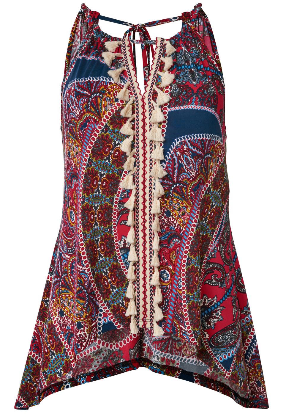 Venus Plus Size Paisley Print Tassel Top