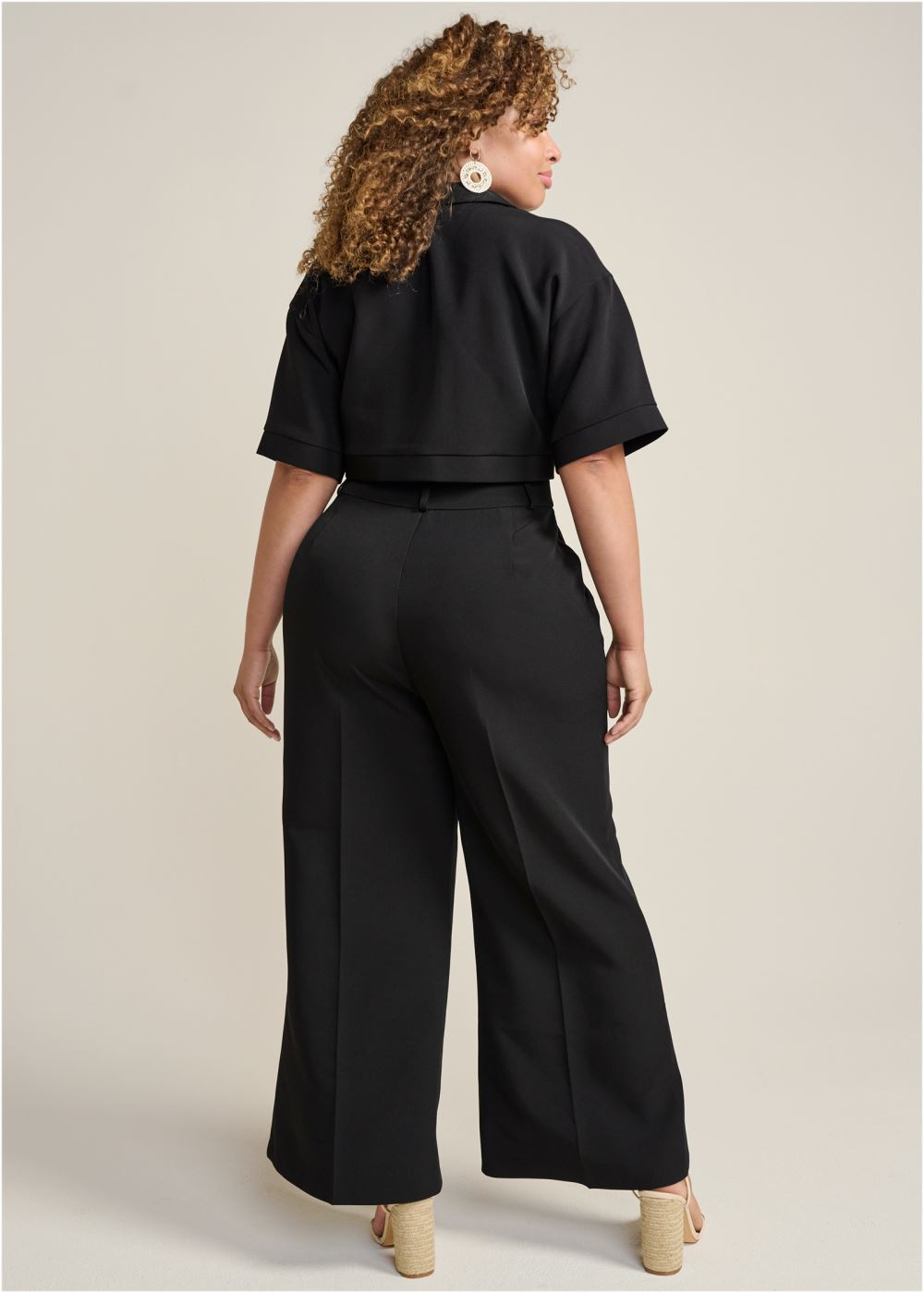Venus Plus Size Flare Leg Suiting Set in Black