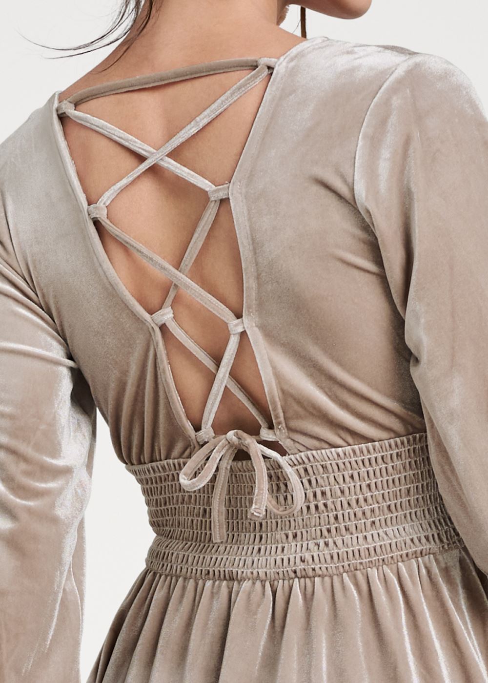 Venus Taupe LACE-UP BACK VELVET DRESS