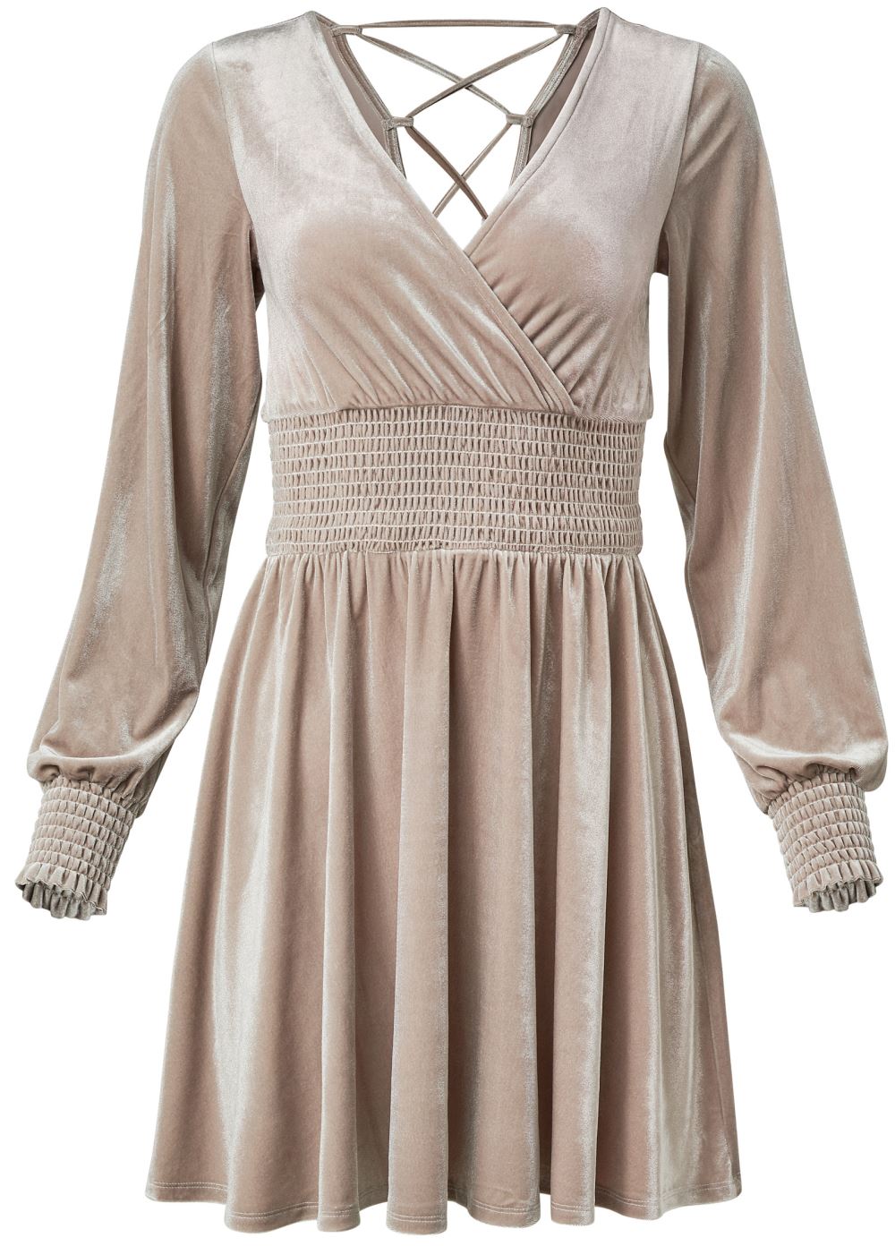 Venus Taupe LACE-UP BACK VELVET DRESS
