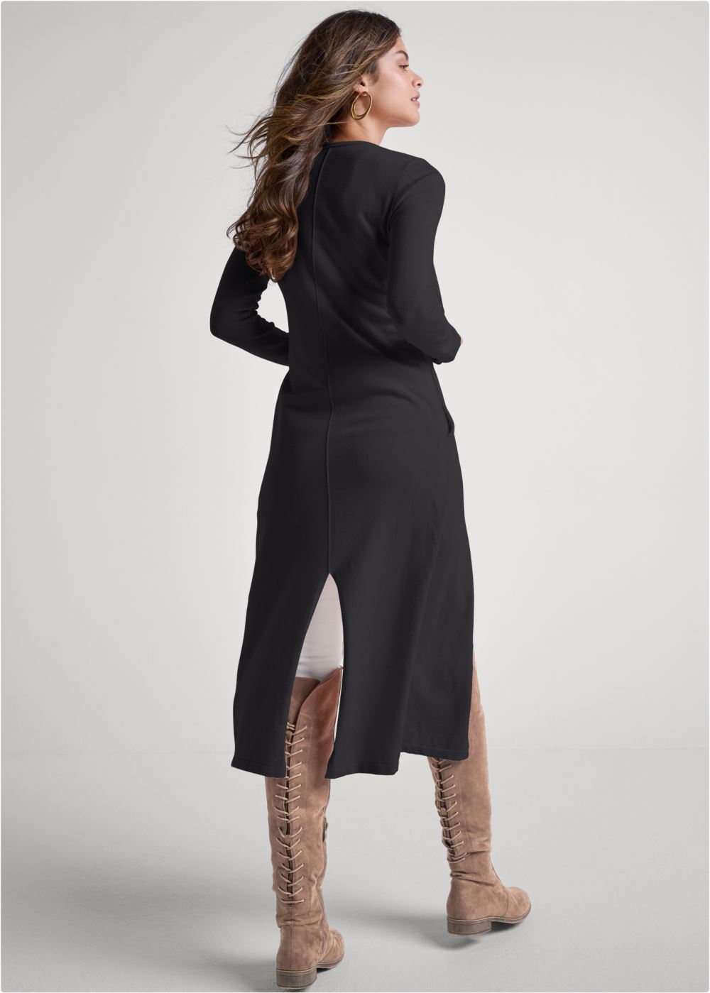 Venus Plus Size Faux Cashmere Split Duster in Black