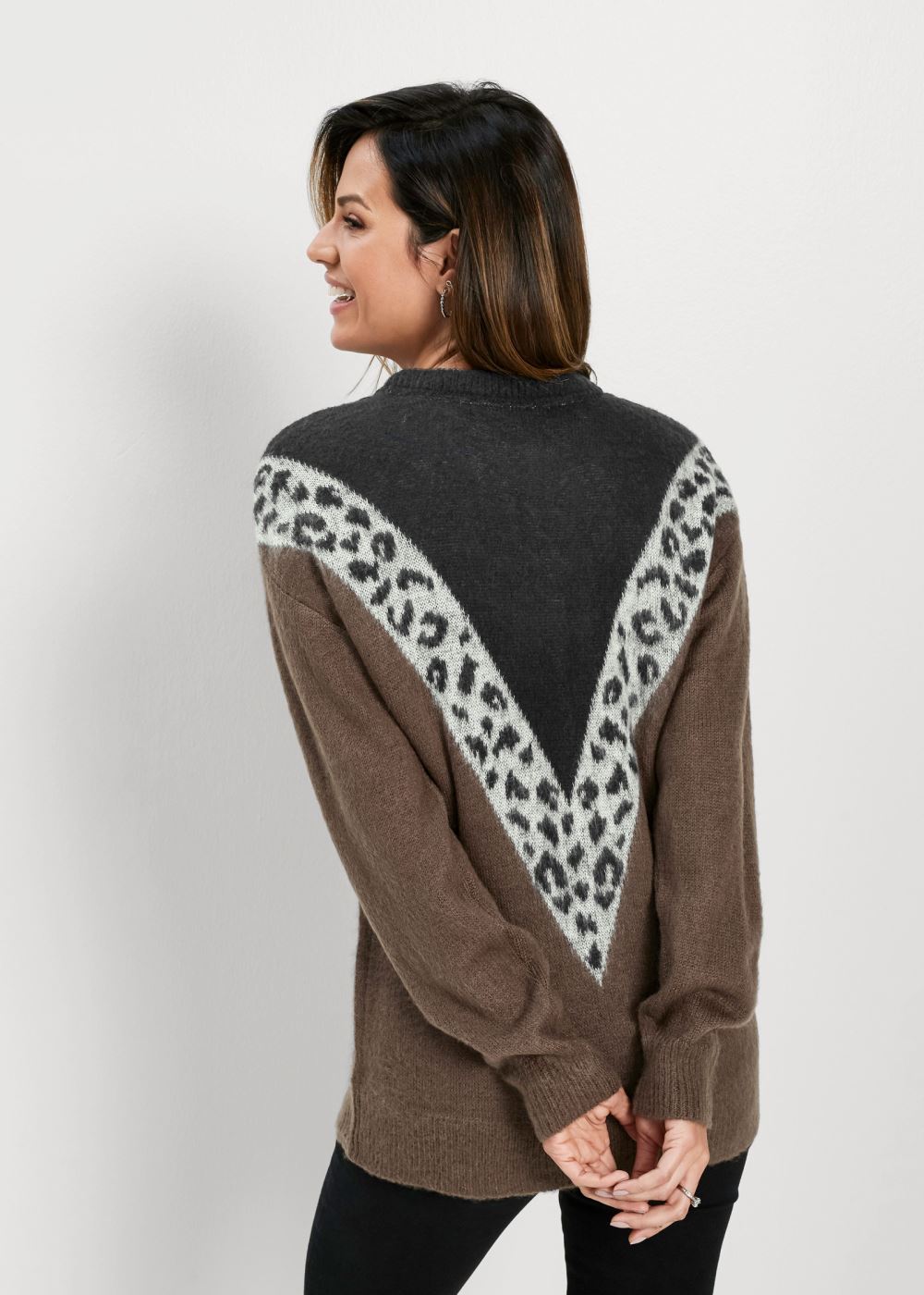 Venus Plus Size Leopard Stripe Sweater in Black Multi