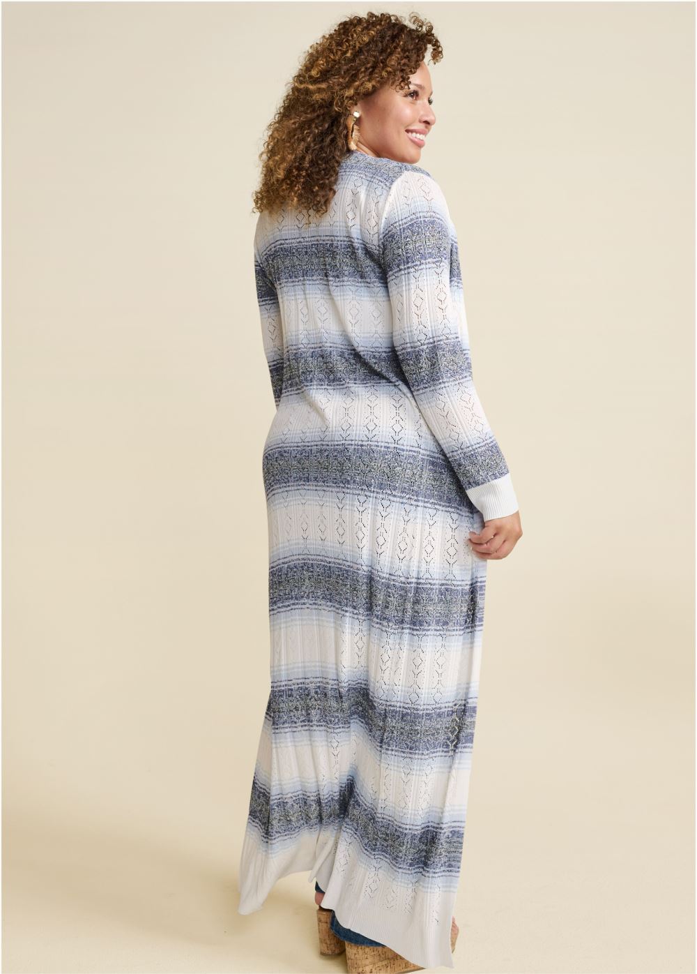 Venus Plus Size Ombre Striped Duster in White Multi
