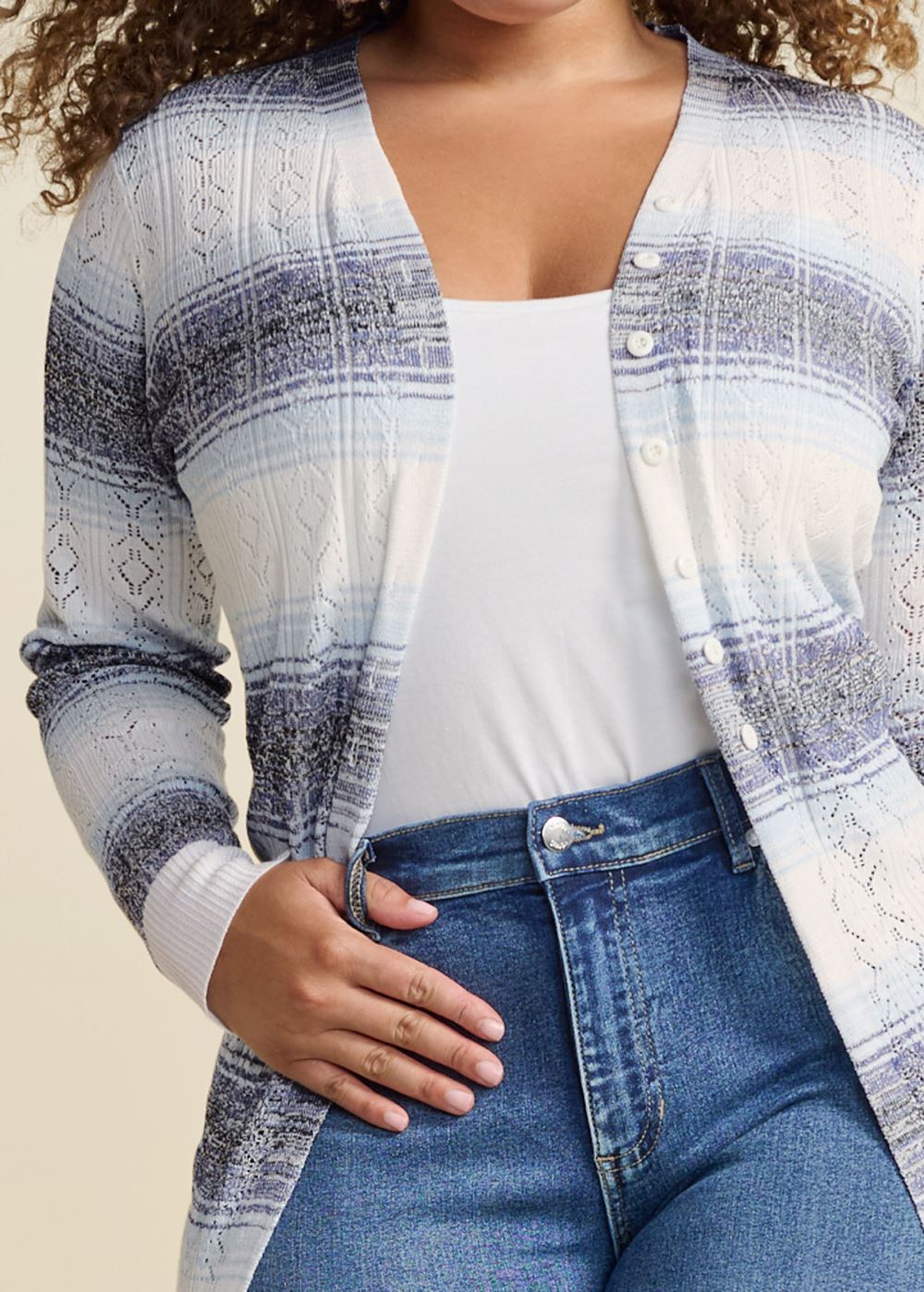 Venus Plus Size Ombre Striped Duster in White Multi