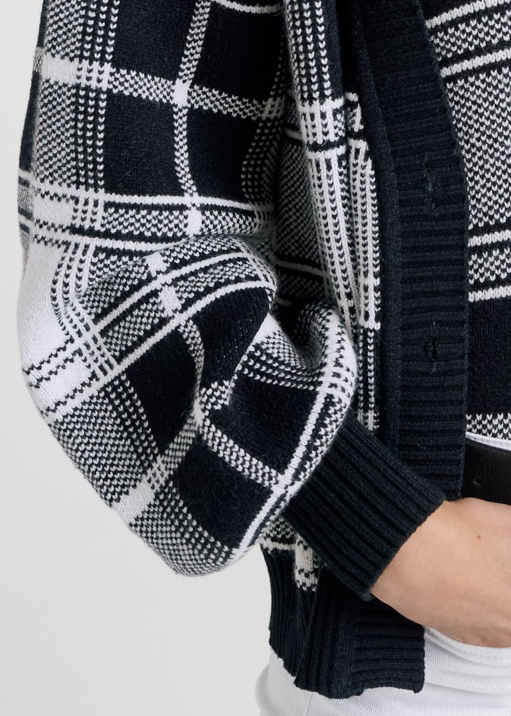 Venus Plus Size Plaid Sweater Set in Black & White