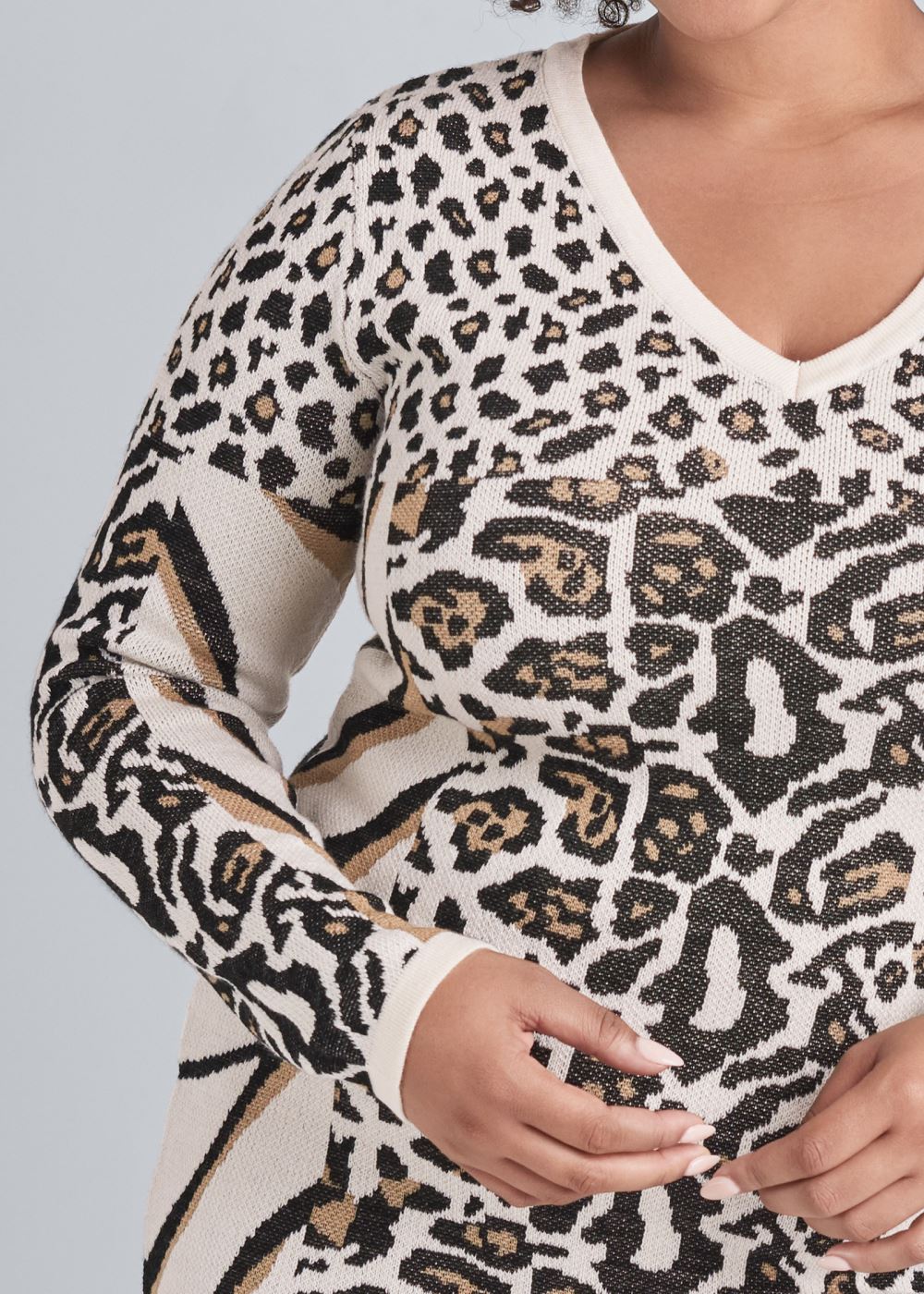 Venus Plus Size Animal Print Sweater Dress
