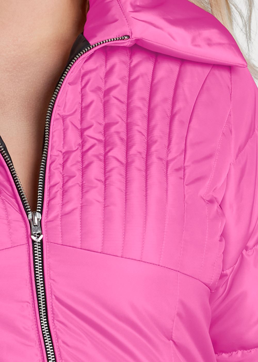 Venus Ombre Peplum Puffer Coat in Pink Multi