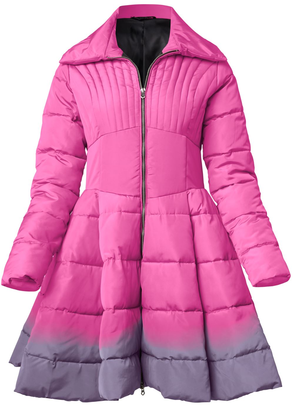 Venus Ombre Peplum Puffer Coat in Pink Multi