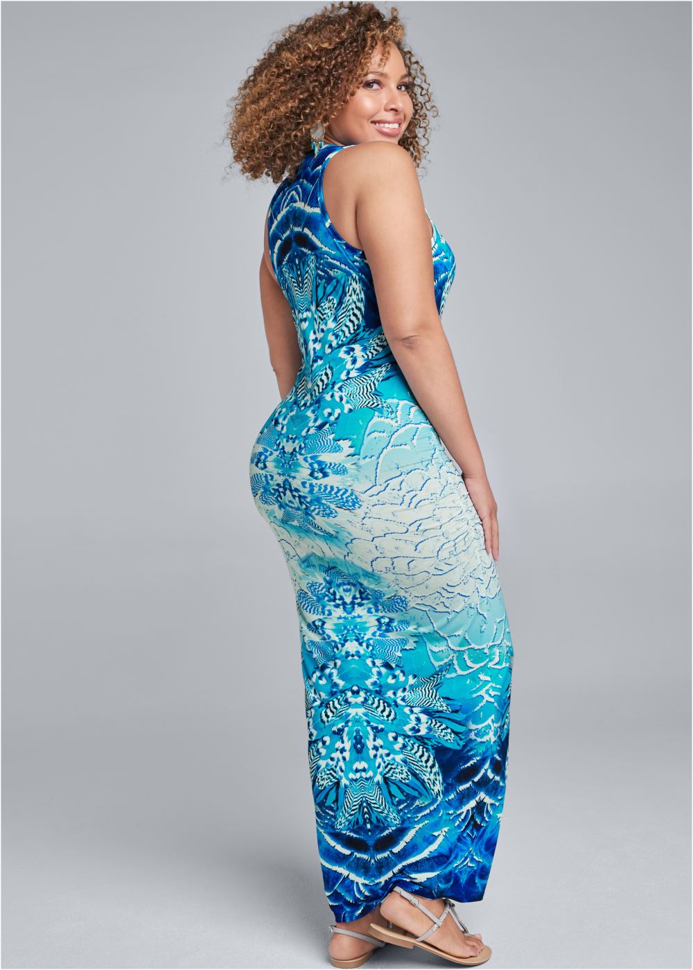 Venus Blue Multi RUCHED PRINTED MAXI DRESS