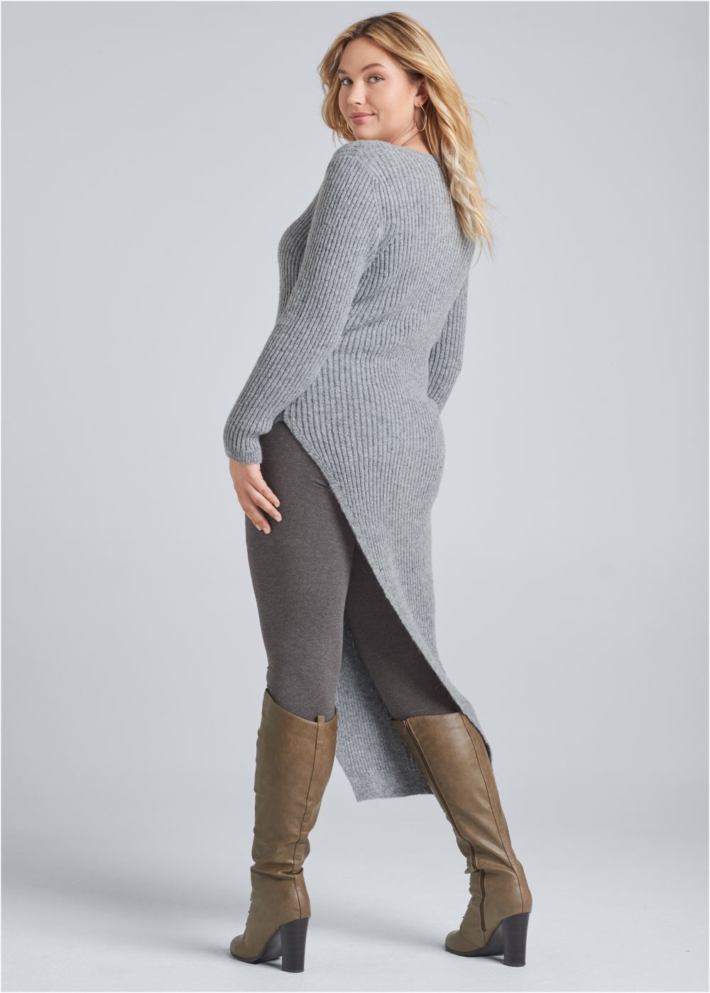 Venus Plus Size Asymmetrical Maxi Sweater in Heather Grey