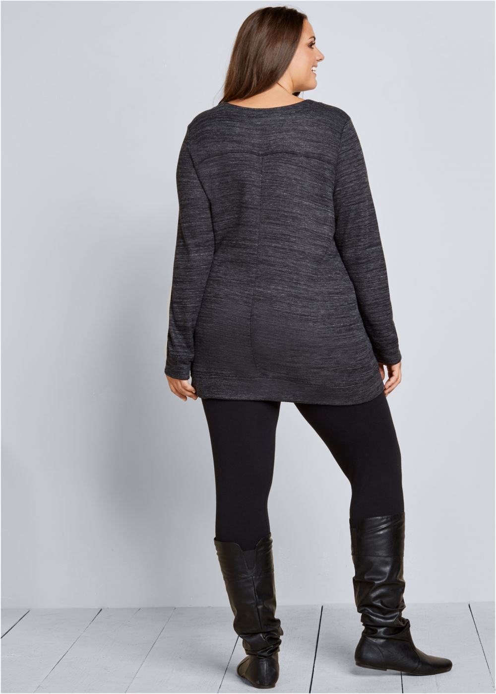 Venus Plus Size Lace-Up French Terry Dress in Charcoal Grey