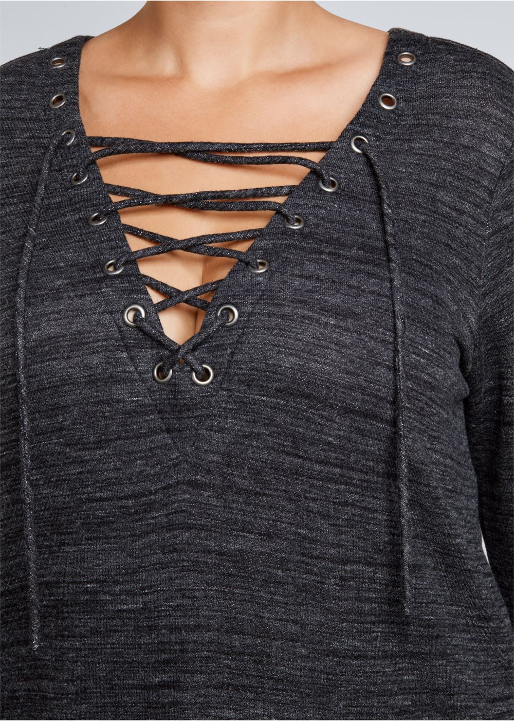 Venus Plus Size Lace-Up French Terry Dress in Charcoal Grey