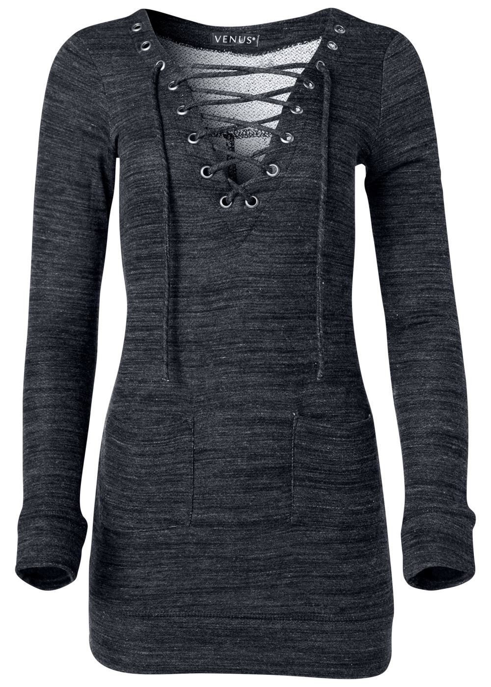 Venus Plus Size Lace-Up French Terry Dress in Charcoal Grey