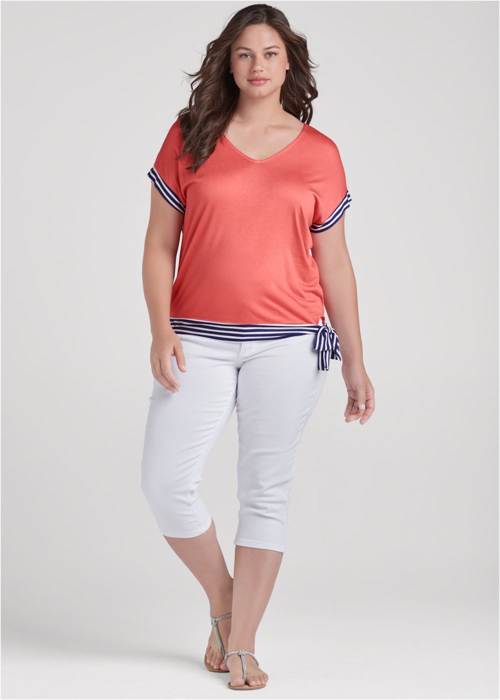 Venus Plus Size Tie Detail Printed Top