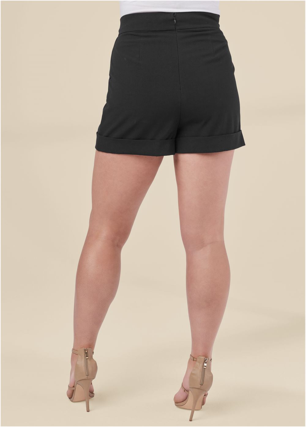 Venus Black PLEATED CUFFED SHORTS