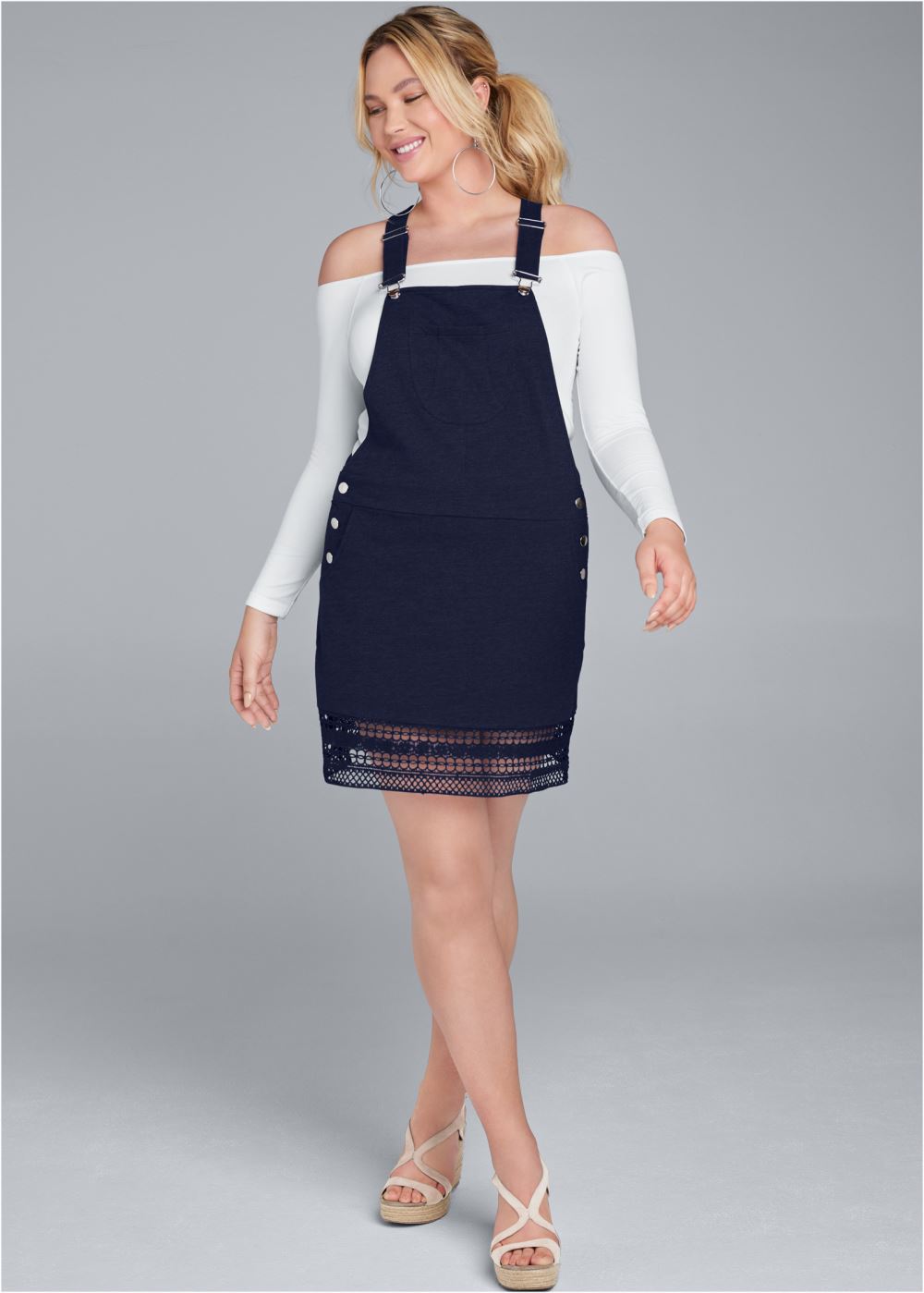 Venus Plus Size Crochet Overall Lounge Dress in Navy